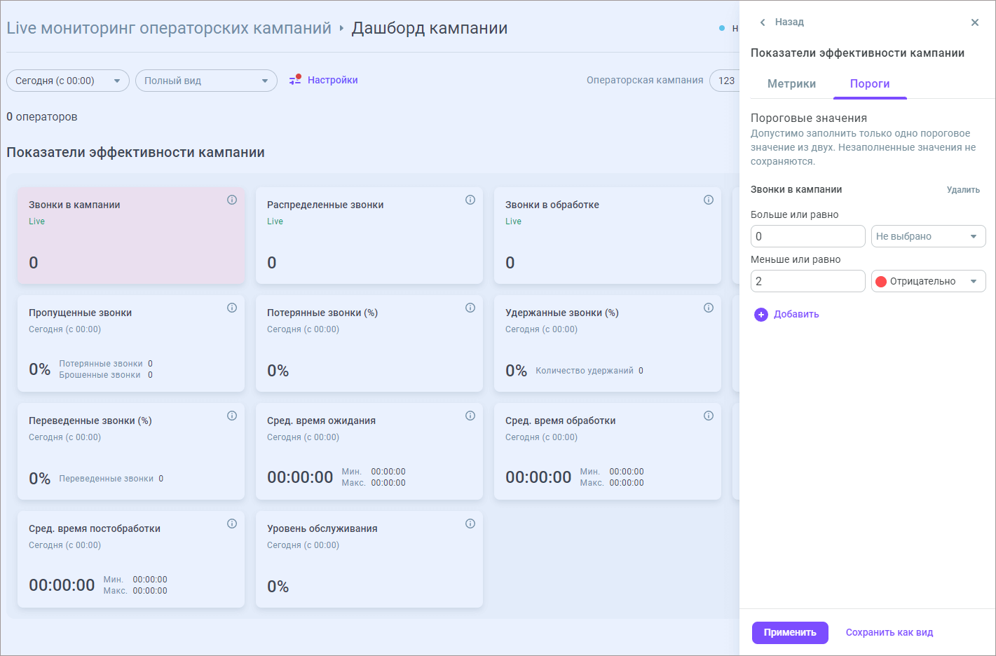 Настройки дашбордов Настройки дашбордов