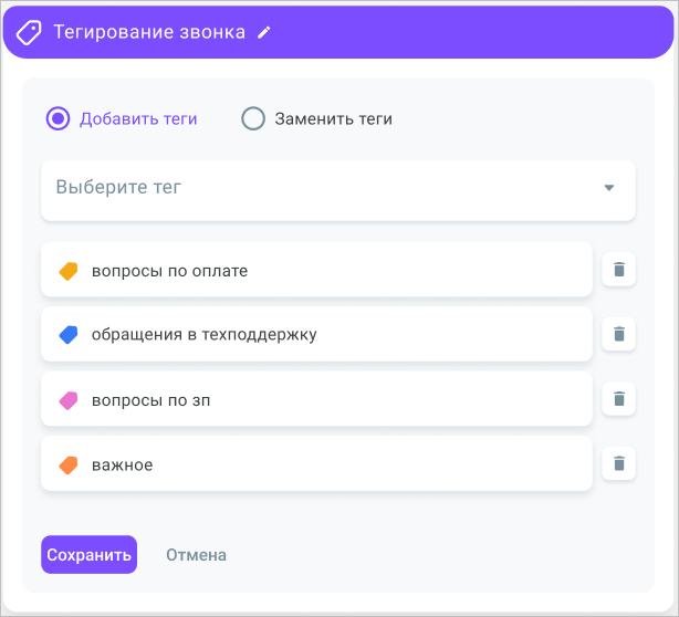 Тегирование звонка Тегирование звонка