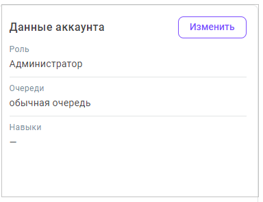 Данные аккаунта пользователя Данные аккаунта пользователя
