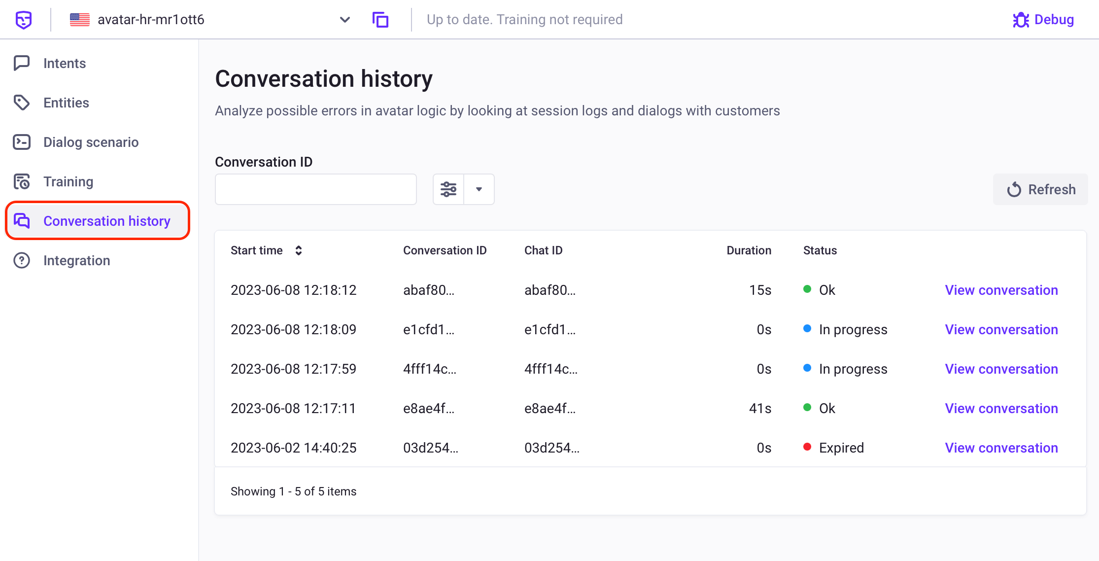 Conversation history Conversation history