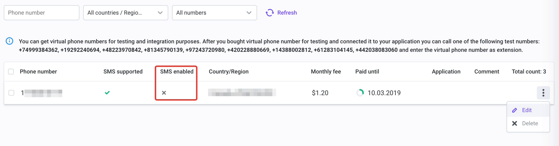 SMS enabled SMS enabled